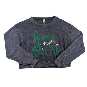 FP Movement Sweatshirt Womens Small Grey Aspen Ski Club Graphic Cropped Pullover